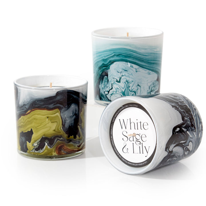 White Sage & Lily 14 oz. Swirl Glass Candle by Andaluca Home