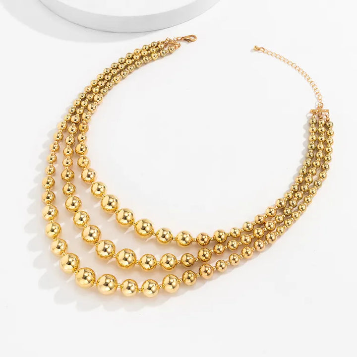 Diane Multi-Layer Chunky Gold Round Bead Stacking Necklace by OBX Prep