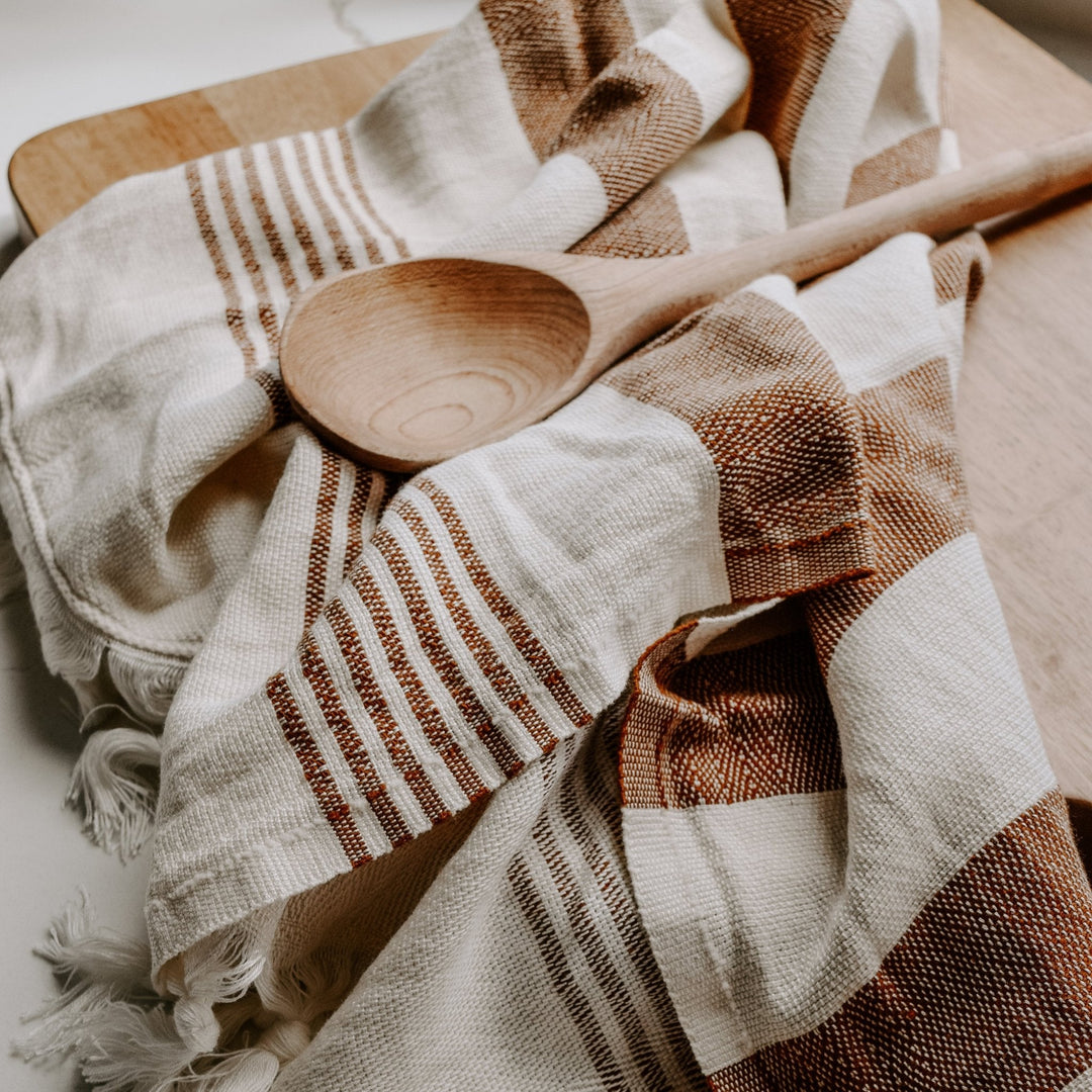 Turkish Cotton + Bamboo Hand Towel - Neutral Stripes by Sweet Water Decor