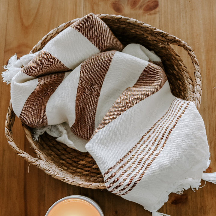 Turkish Cotton + Bamboo Hand Towel - Neutral Stripes by Sweet Water Decor