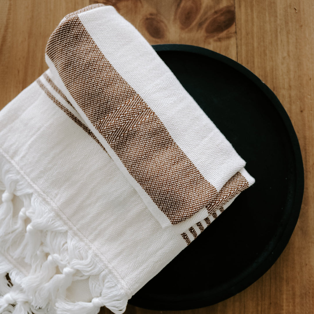 Turkish Cotton + Bamboo Hand Towel - Neutral Stripes by Sweet Water Decor