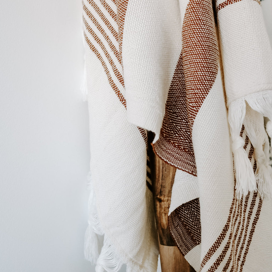 Turkish Cotton + Bamboo Hand Towel - Neutral Stripes by Sweet Water Decor