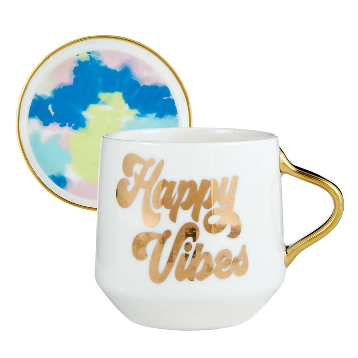 Happy Vibes Mug & Coaster Lid in Groovy Tie-Dye by The Bullish Store