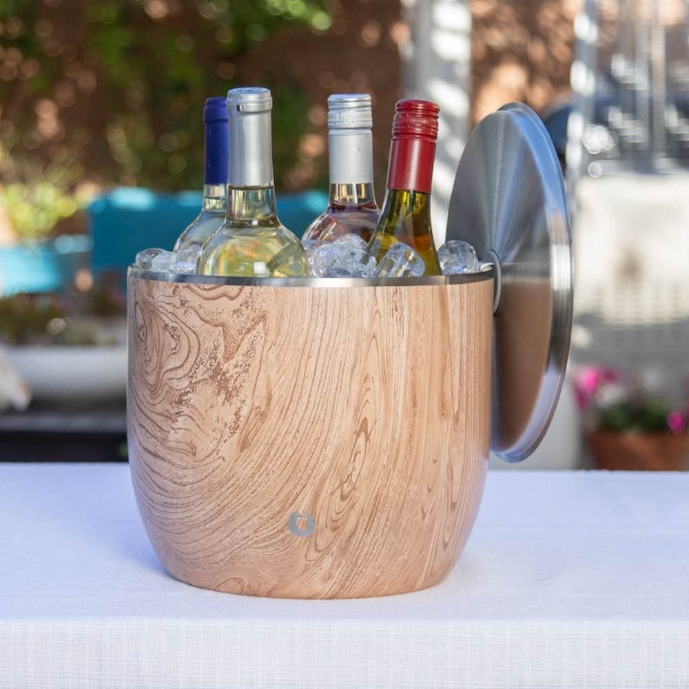 Extra Large Ice Bucket with Lid and Ice Scoop, Natural Teak by Snowfox