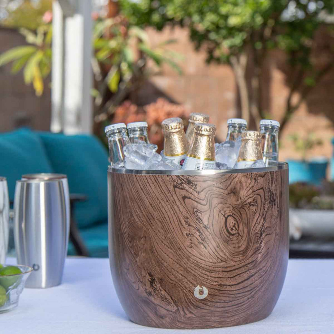 Extra Large Ice Bucket with Lid and Ice Scoop, Natural Teak by Snowfox