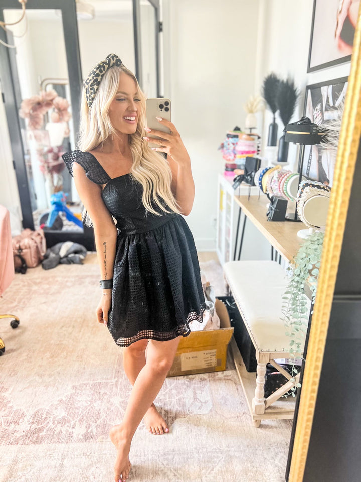 Black Cutout Checkered Dress