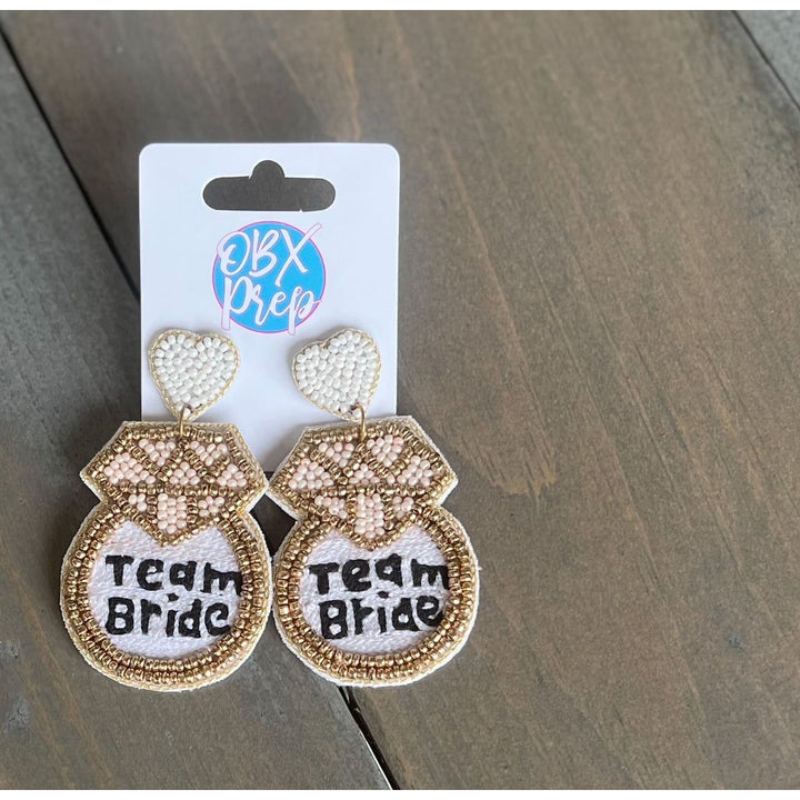 Team Bride Ring Handmade Seed Beaded Drop Earrings by OBX Prep