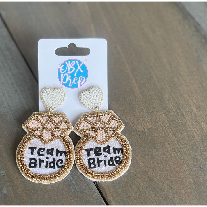 Team Bride Ring Handmade Seed Beaded Drop Earrings by OBX Prep