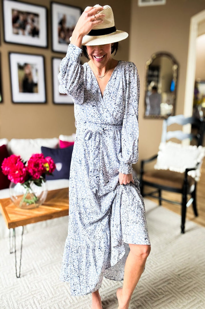 Blue Bubble Sleeve Maxi Dress