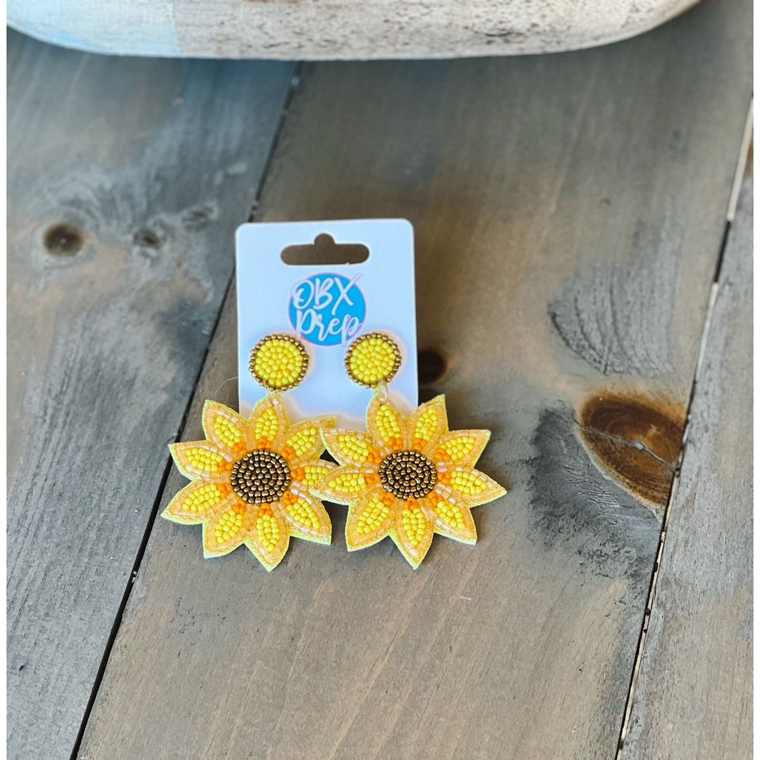 Sunflower Seed Beaded Dangle Earrings - Restocking by OBX Prep