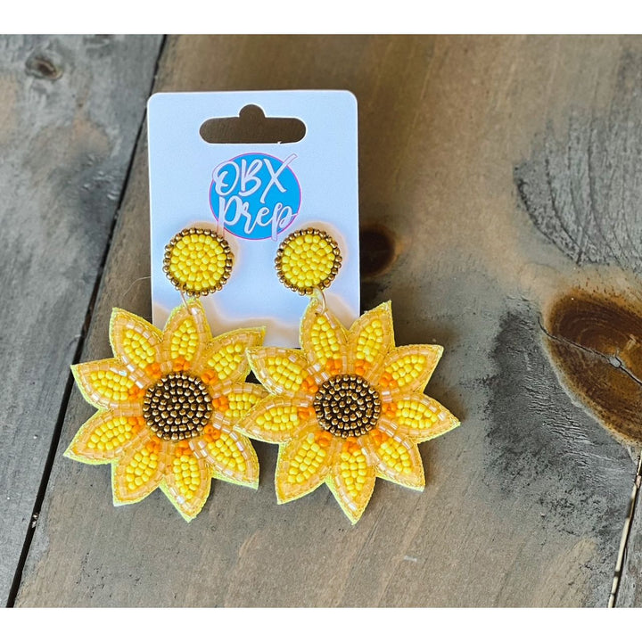 Sunflower Seed Beaded Dangle Earrings - Restocking by OBX Prep