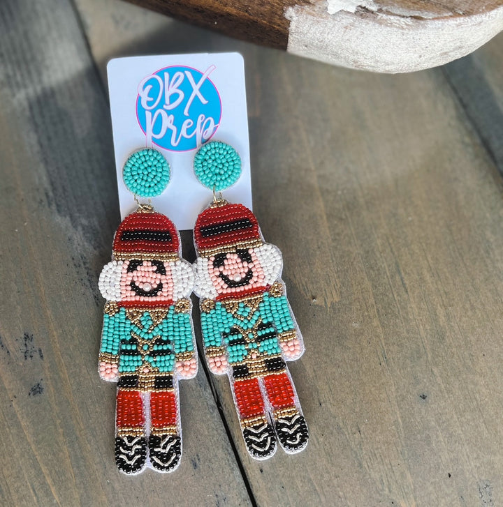 Turquoise Nutcracker Beaded Dangle Earrings by OBX Prep