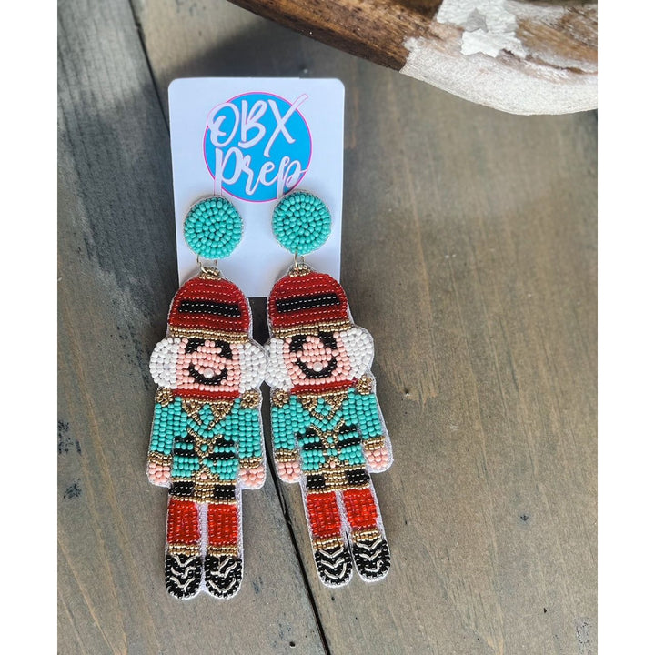 Turquoise Nutcracker Beaded Dangle Earrings by OBX Prep