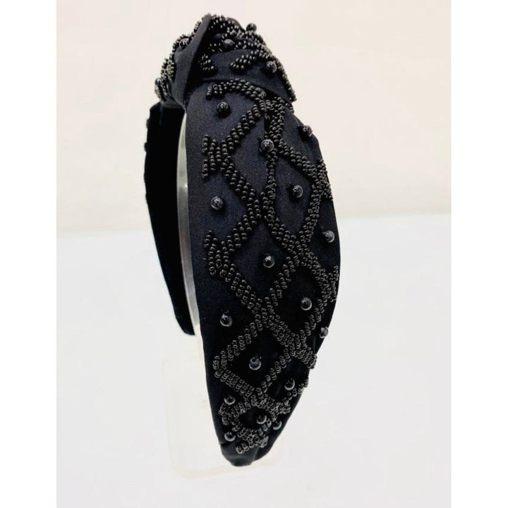 Monochrome Black Seed Bead Front Knot Headband by OBX Prep