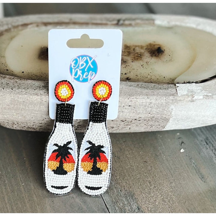 Malibu Rum Bottle Seed Beaded Drop Earrings by OBX Prep