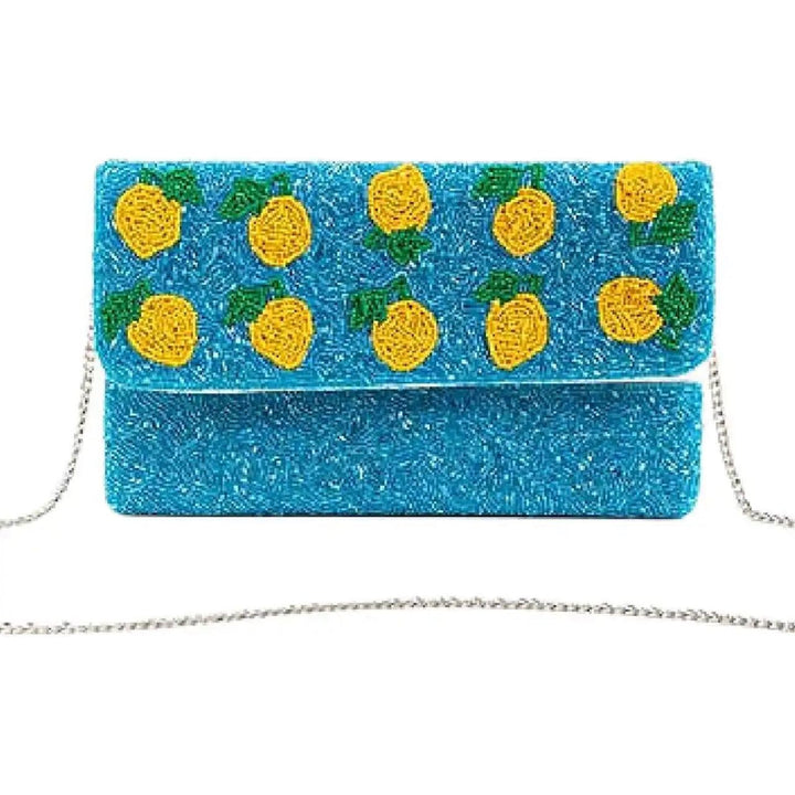 Lemon Turquoise Seed Beaded Clutch Bag by OBX Prep