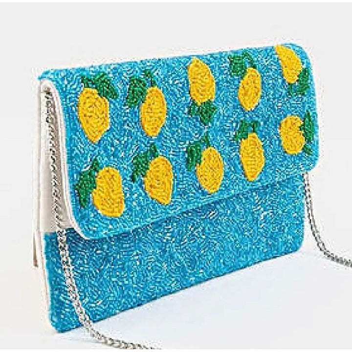 Lemon Turquoise Seed Beaded Clutch Bag by OBX Prep