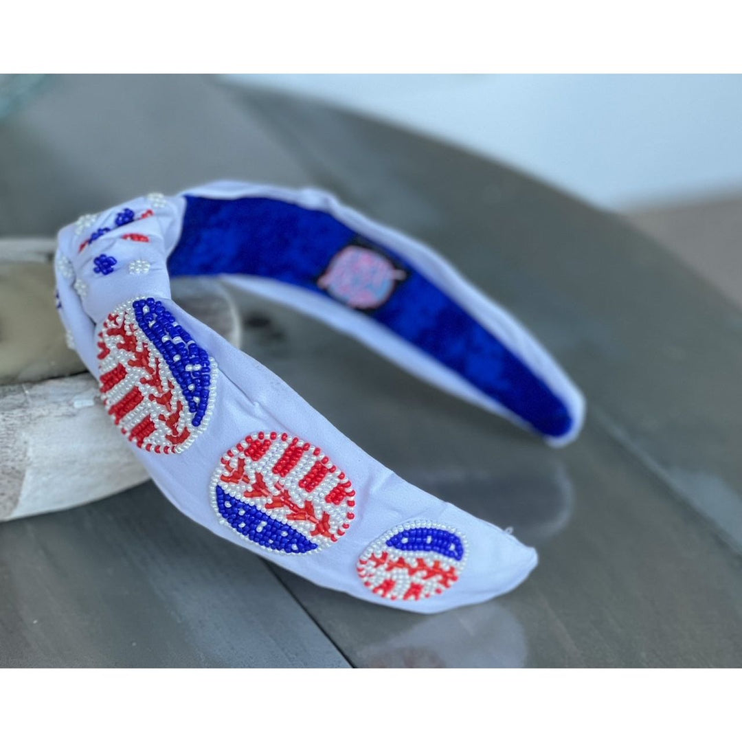 Patriotic Baseball Seed Beaded Top Knot Headband by OBX Prep