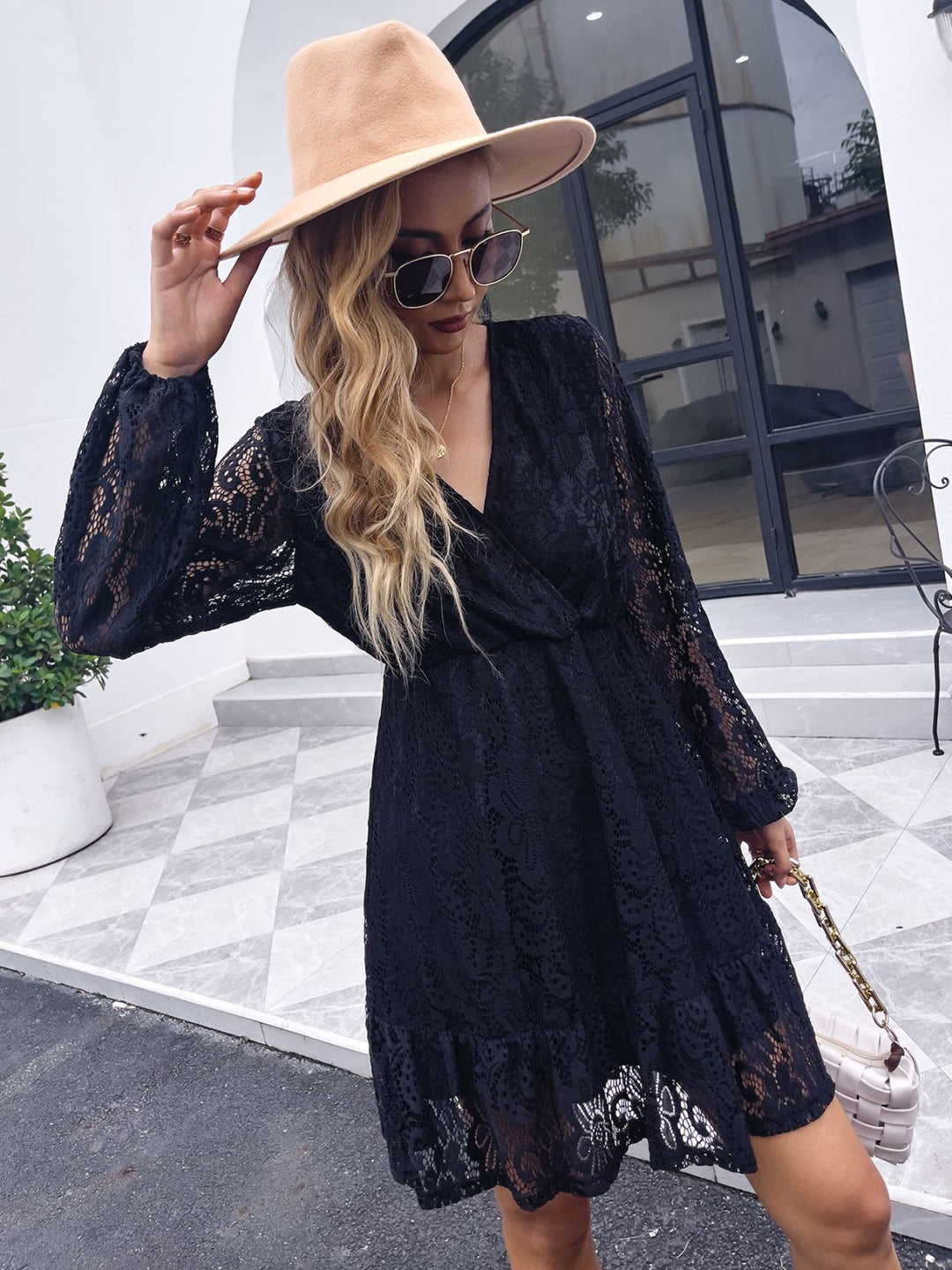 Surplice Neck Lace Dress