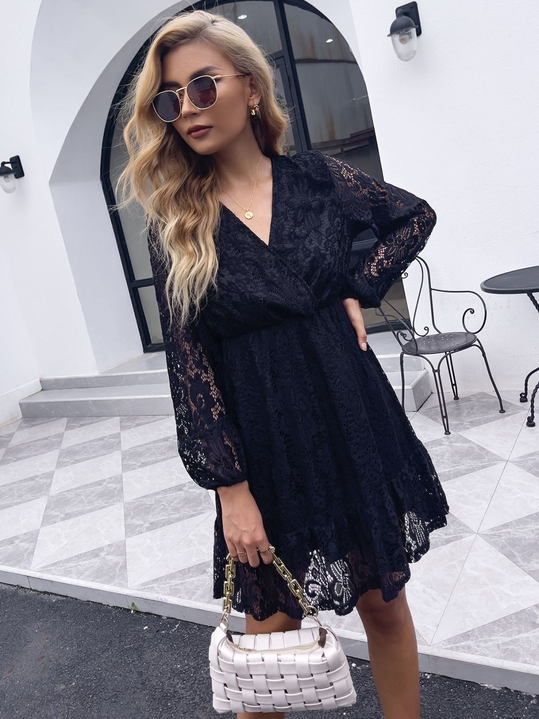 Surplice Neck Lace Dress