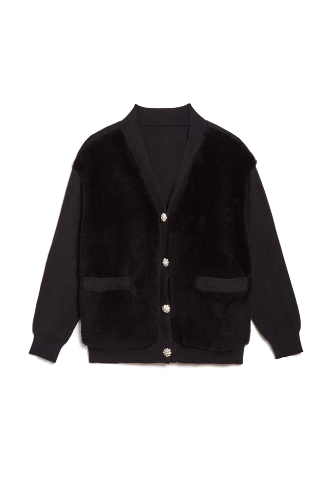 The Aman Black Sherpa Cardigan by Jocelyn