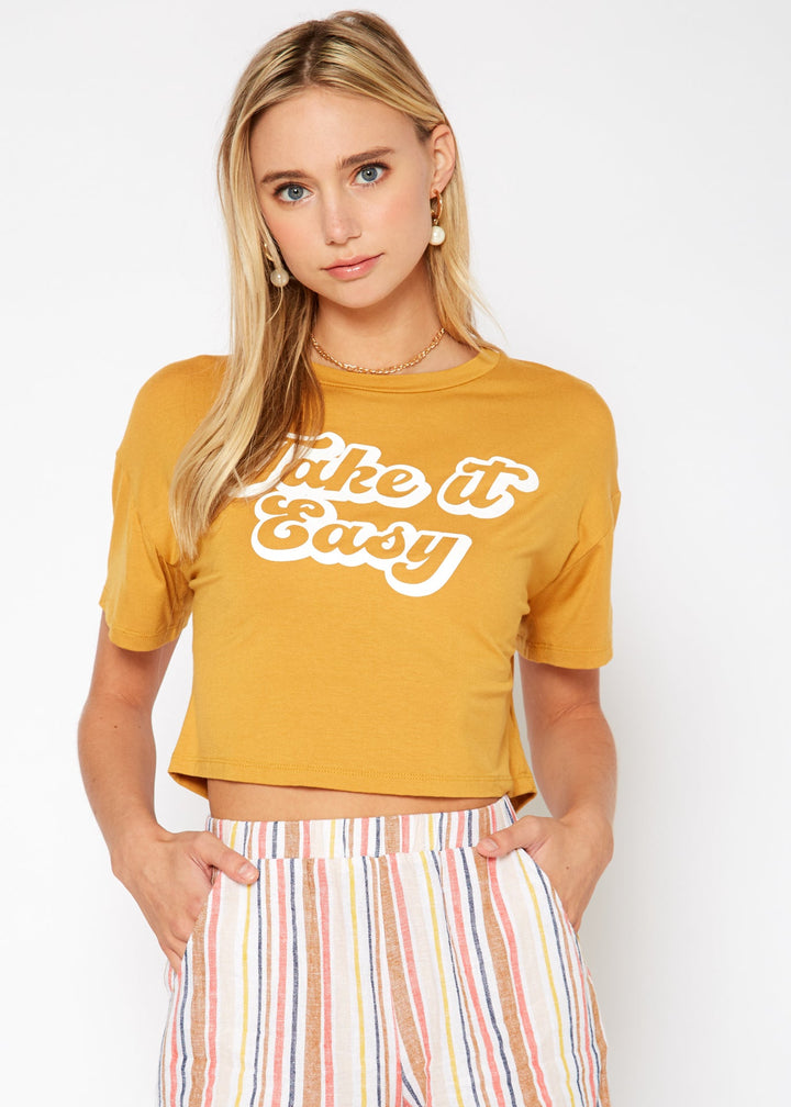 Women's "Take it Easy" Printed Crop Top