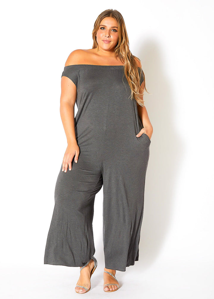 Plus Size Off Shoulder Wide Leg Jumpsuit