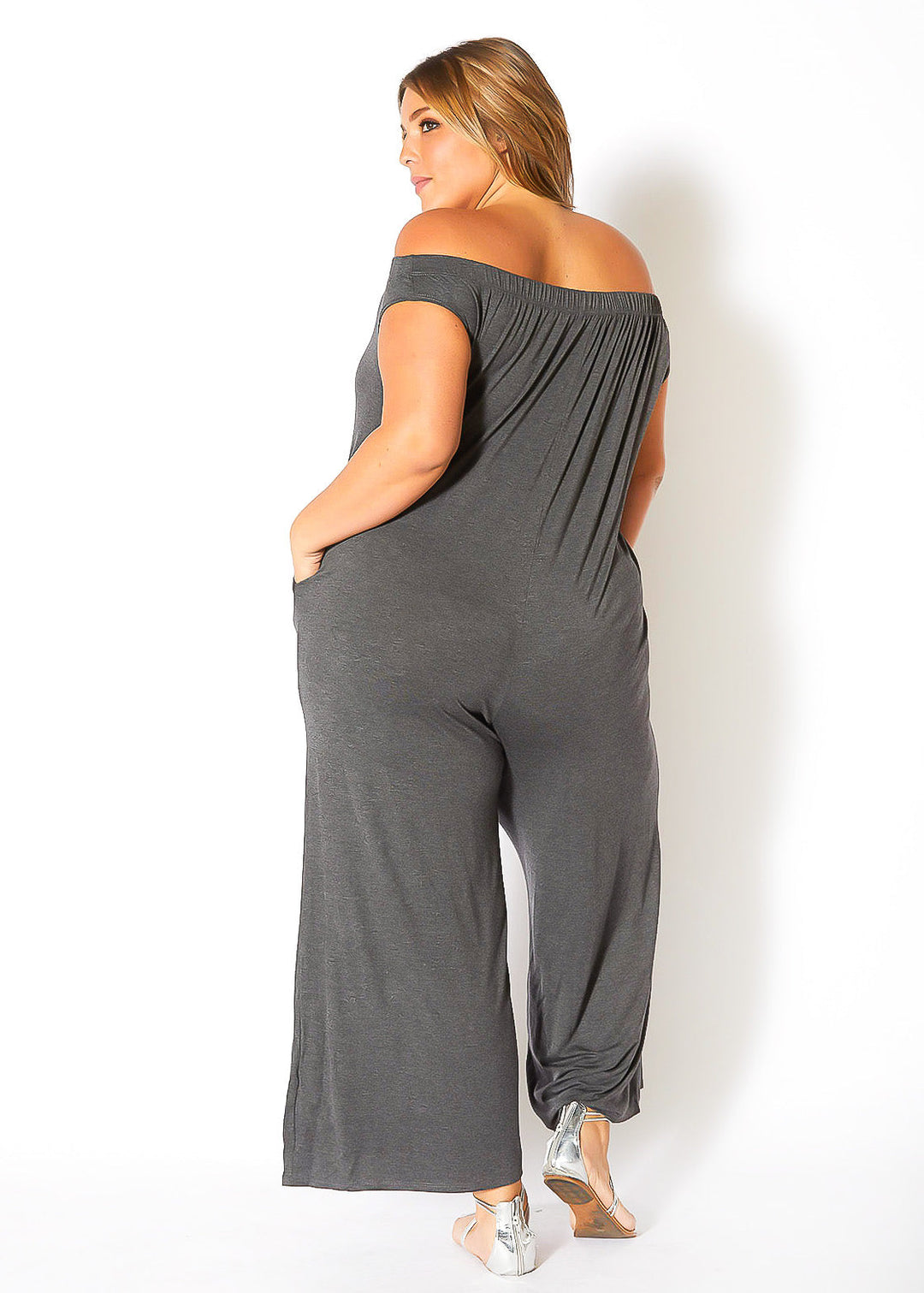 Plus Size Off Shoulder Wide Leg Jumpsuit