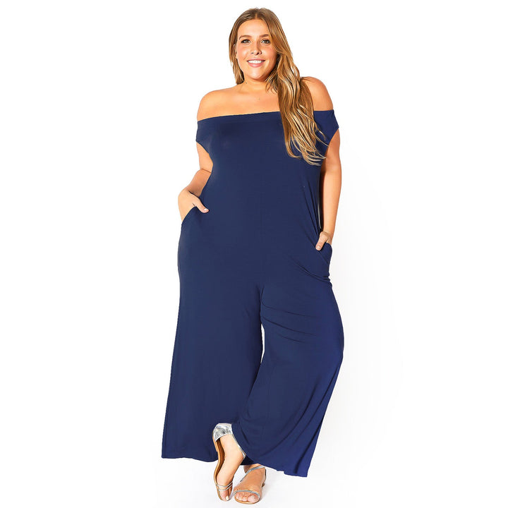 Plus Size Off Shoulder Wide Leg Jumpsuit