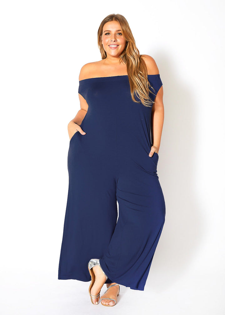 Plus Size Off Shoulder Wide Leg Jumpsuit