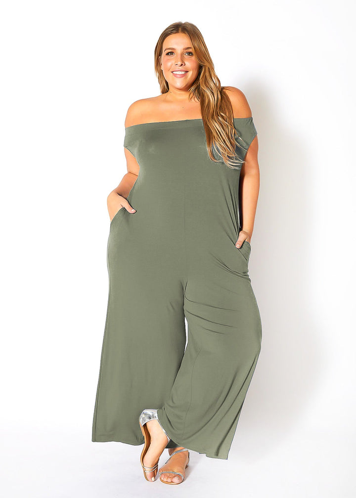 Plus Size Off Shoulder Wide Leg Jumpsuit