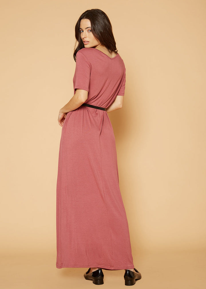 V-neck Short Sleeve Maxi Dress With Pockets