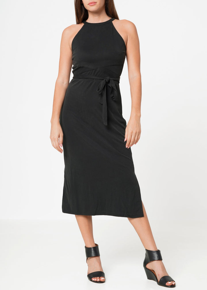 Women's Haltered Sheath Midi Dress In Black