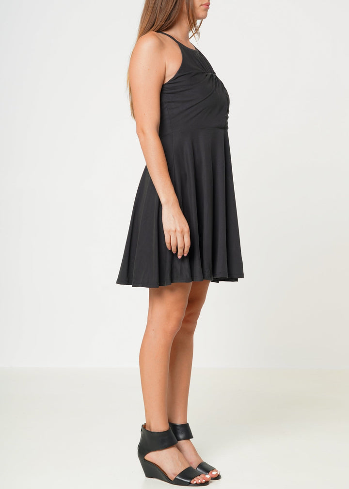 Women's Halter Neck Gathered Front Dress In Black