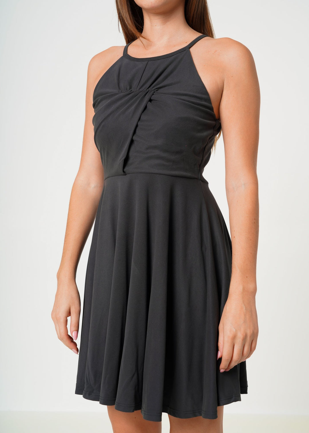 Women's Halter Neck Gathered Front Dress In Black