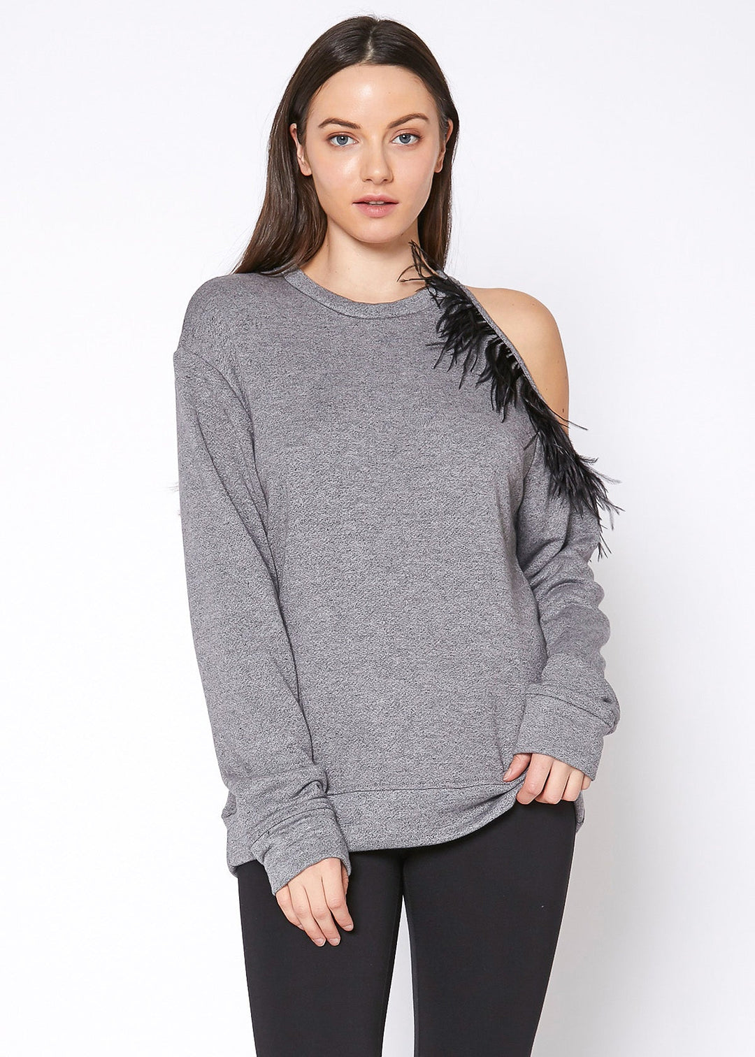 Women's One Shoulder Feather Sweatshirt by Shop at Konus