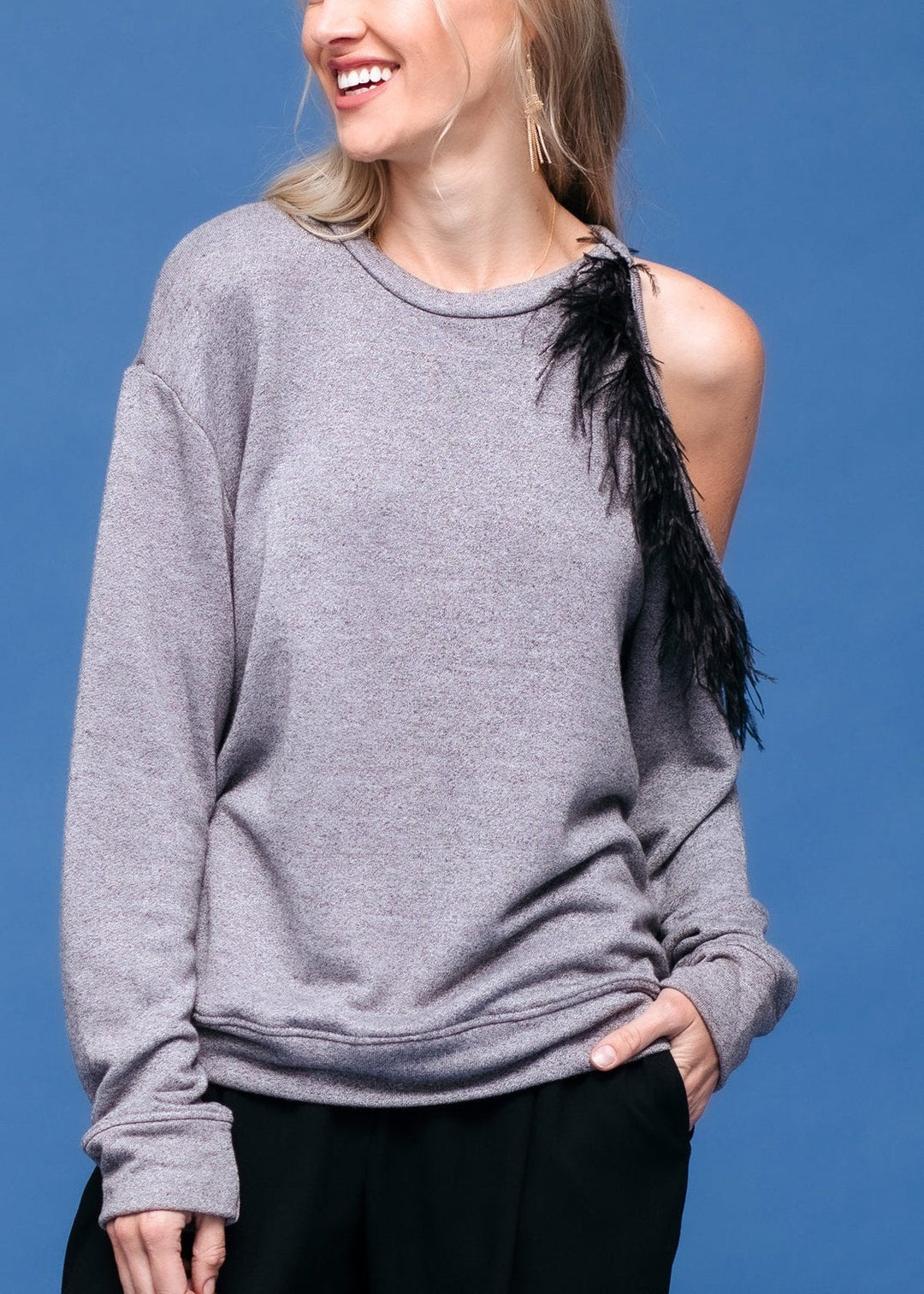 Women's One Shoulder Feather Sweatshirt by Shop at Konus