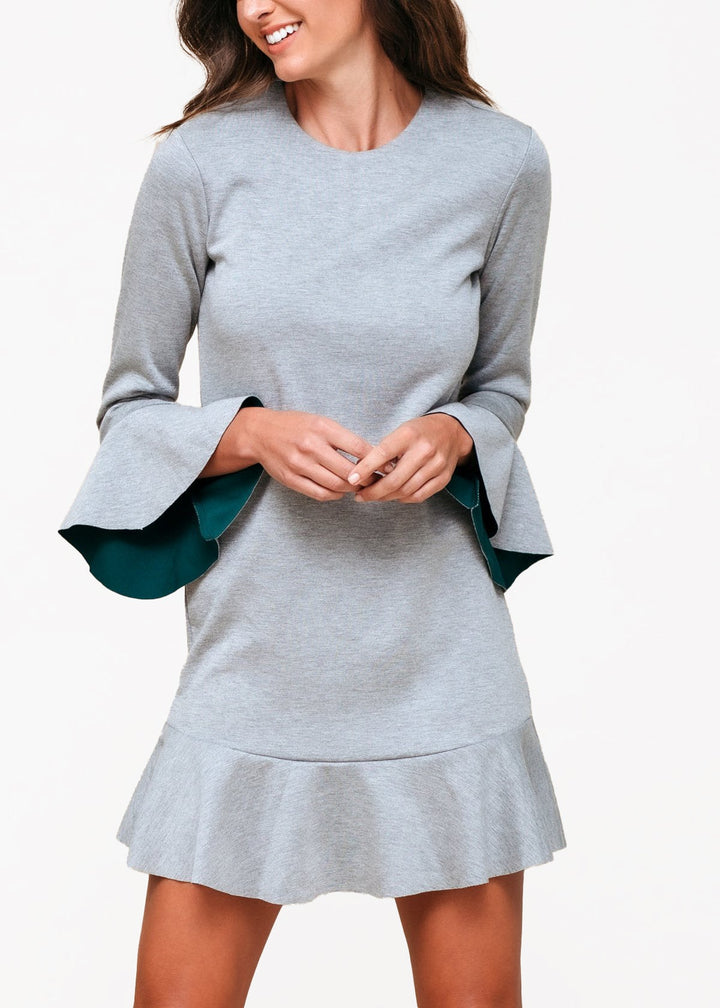 Bell Sleeve Shift Dress In Heather Grey by Shop at Konus