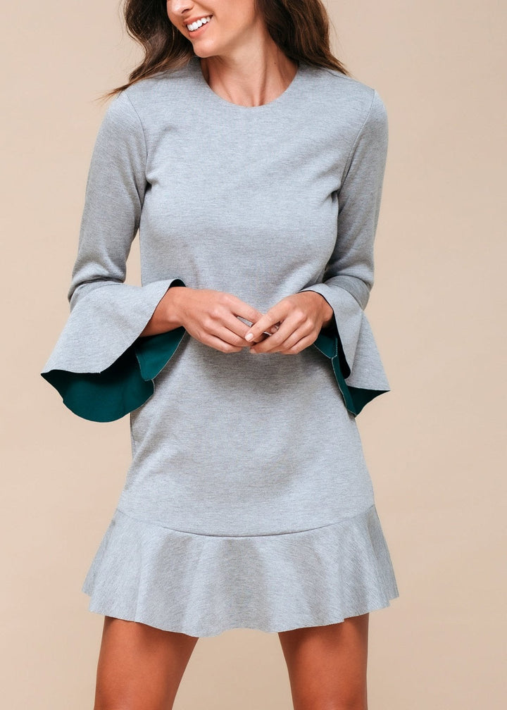 Bell Sleeve Shift Dress In Heather Grey by Shop at Konus