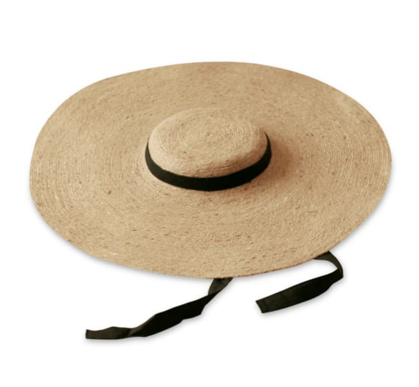 LOLA Wide Brim Jute Straw Hat with Black Strap by BrunnaCo