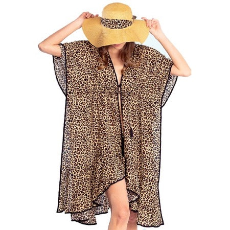 C.C Leopard Print Flounce Beach Cover Up Beach Kimono by Madeline Love