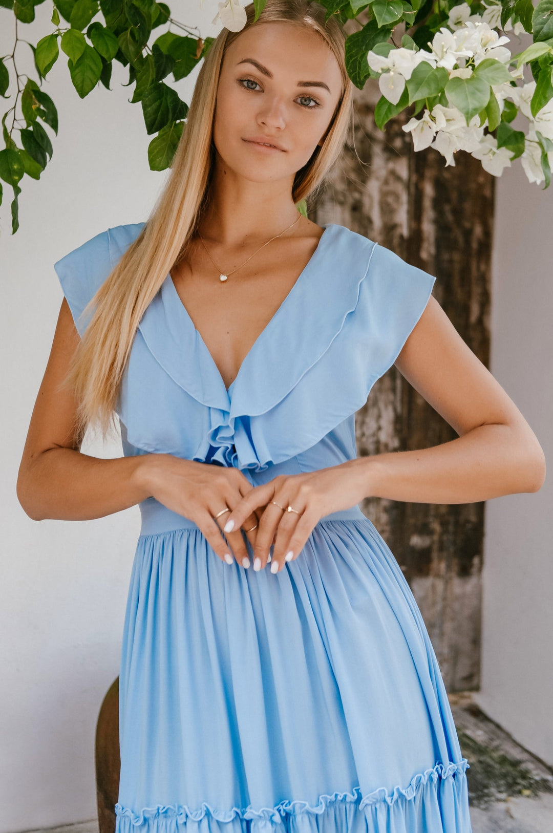 Looking Back Ruffle Midi Dress by ELF