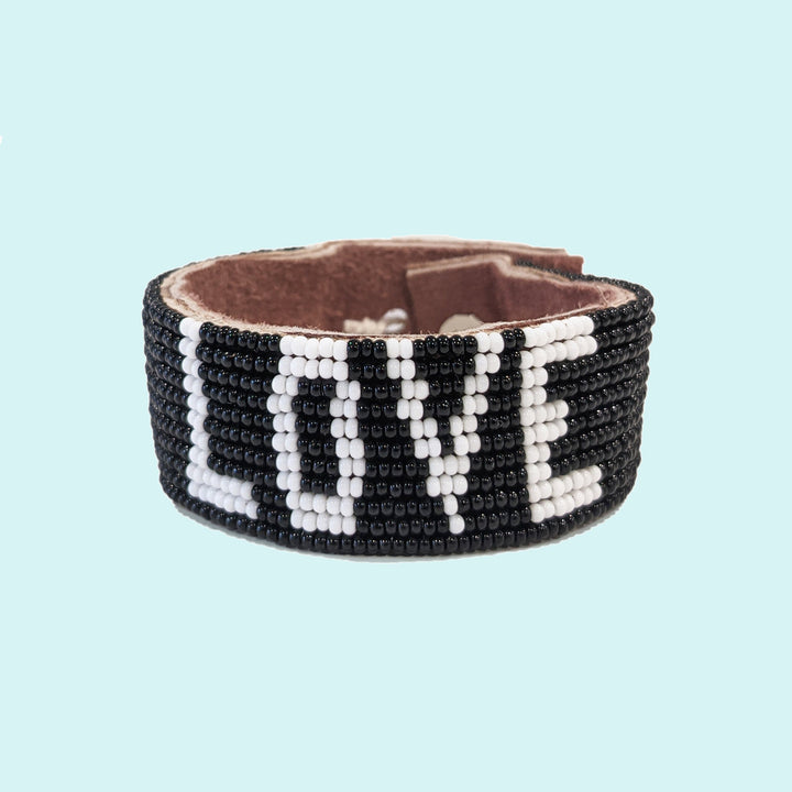 Love Beaded Leather Cuff - Black by Swahili Coast