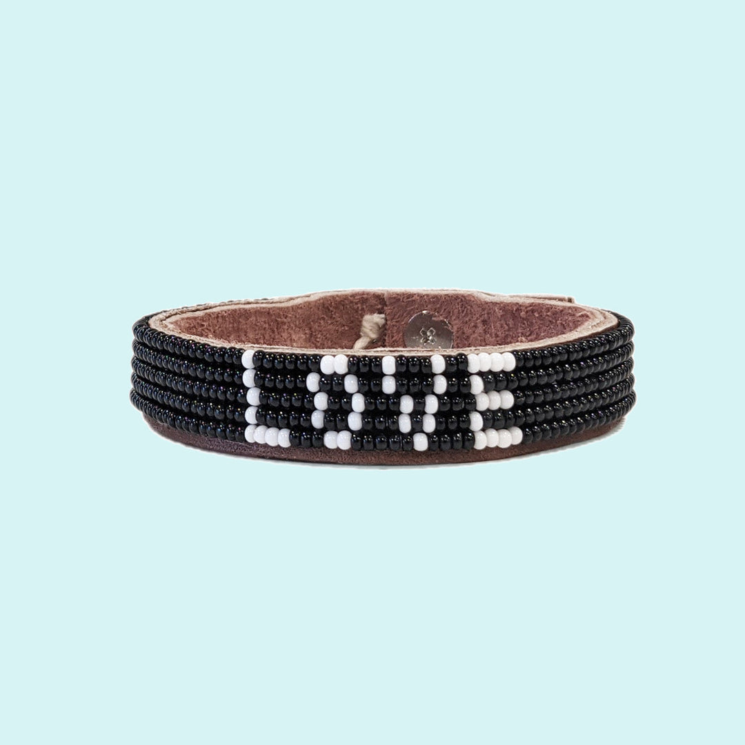 Love Beaded Leather Cuff - Black by Swahili Coast