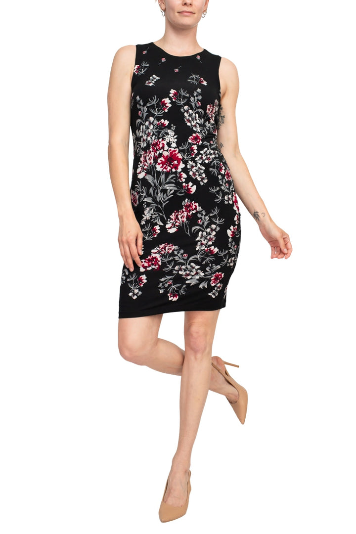 Catherine Malandrino Crew Neck Sleeveless Floral Print Key Hole Back Jersey Dress (Size S)