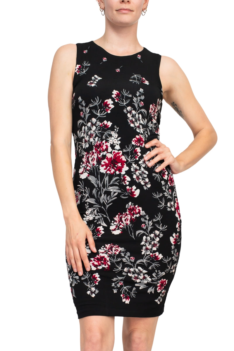 Catherine Malandrino Crew Neck Sleeveless Floral Print Key Hole Back Jersey Dress (Size S)