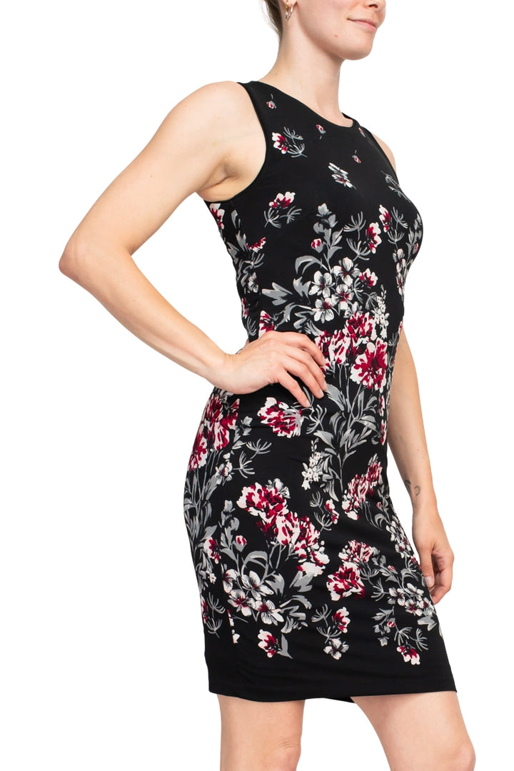 Catherine Malandrino Crew Neck Sleeveless Floral Print Key Hole Back Jersey Dress (Size S)