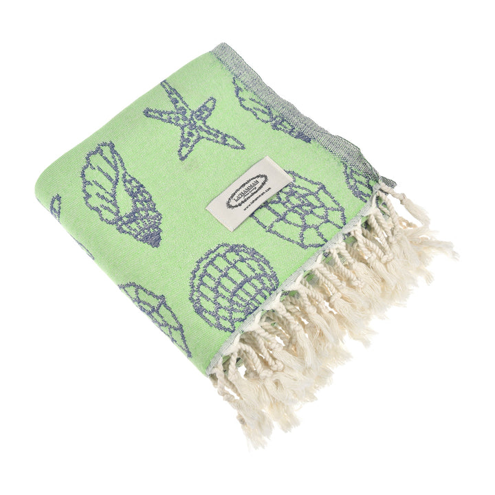 Exclusive Seashells and Stars Peshtemal Pure Cotton Beach Towel by La'Hammam