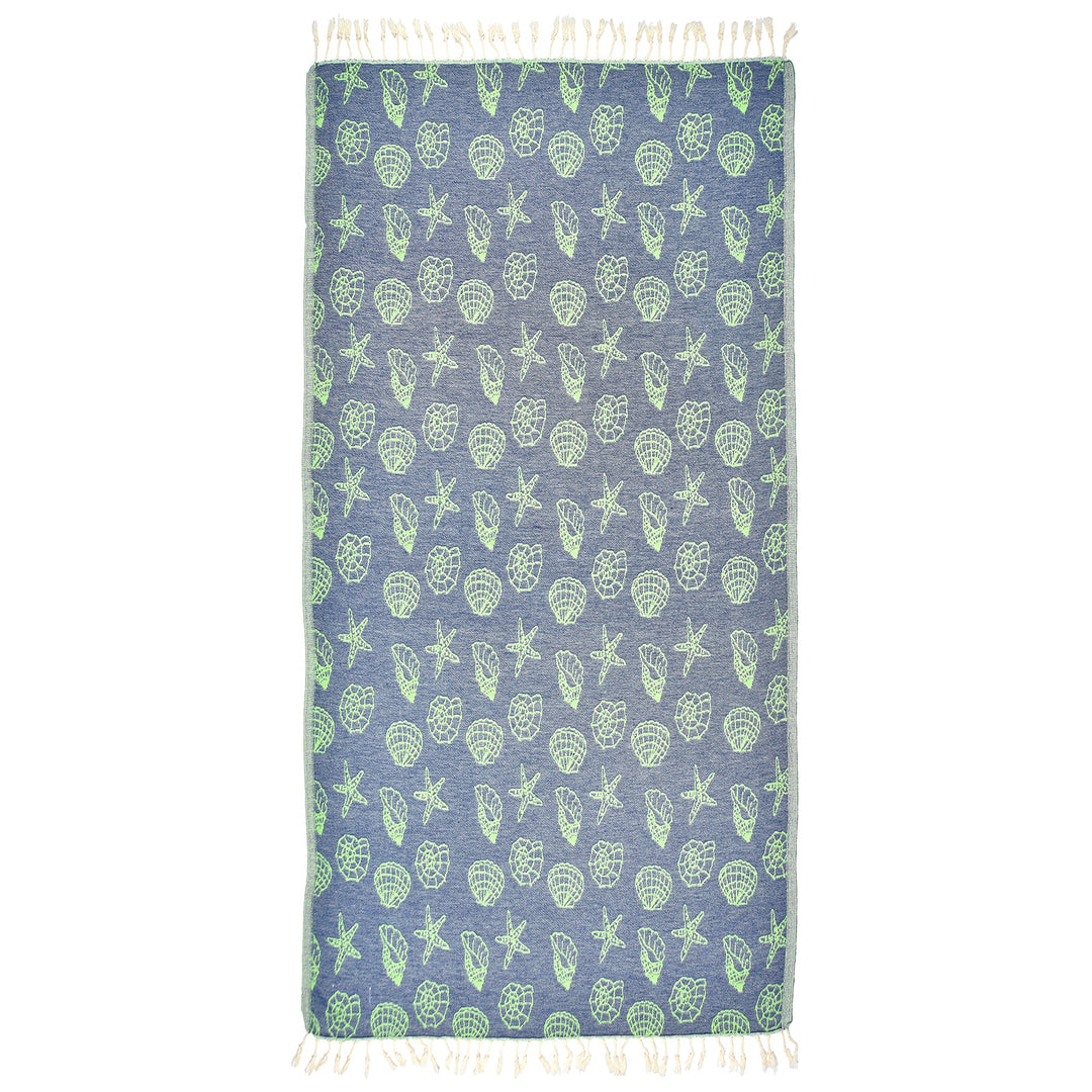 Exclusive Seashells and Stars Peshtemal Pure Cotton Beach Towel by La'Hammam