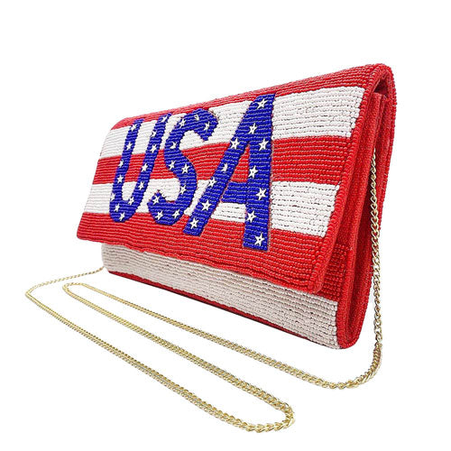 American USA Flag Beaded Clutch Crossbody Bag by Madeline Love